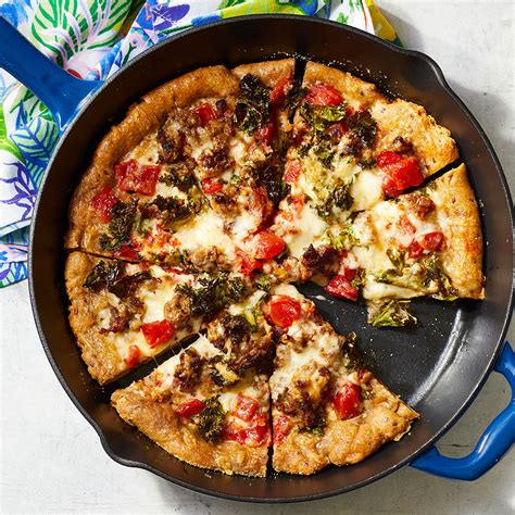cast-iron-skillet-pizza-with-sausage-kale image