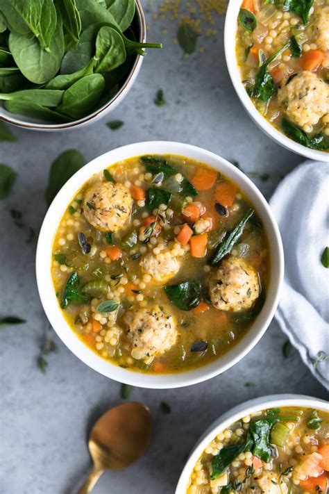mini-meatball-chicken-noodle-soup-with-spinach image