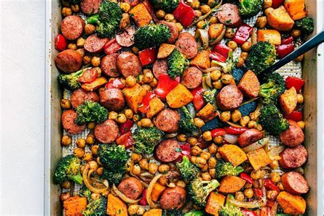 one-pan-sausage-chickpeas-and-veggies-kitchn image