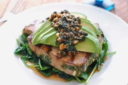 grilled-citrus-tuna-steak-with-avocado-and-spinach image