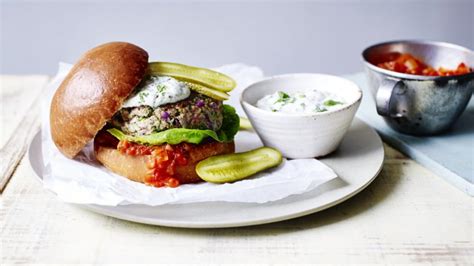 lamb-burgers-with-mint-mayo-and-tomato-relish image
