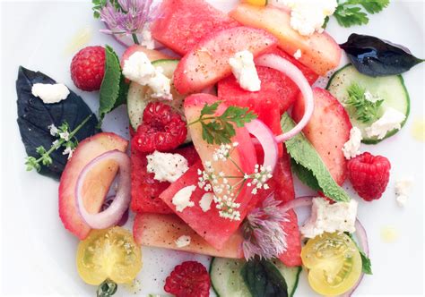 watermelon-and-white-peach-salad-with-chvre image