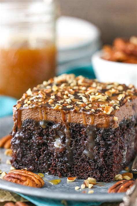 chocolate-turtle-poke-cake-easy-chocolate-poke-cake image