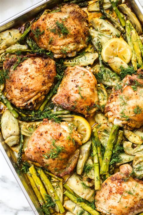 sheet-pan-spring-chicken-with-artichokes-and-asparagus image