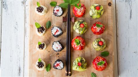 how-to-make-gorgeous-fruit-sushi-for-dessert-sheknows image