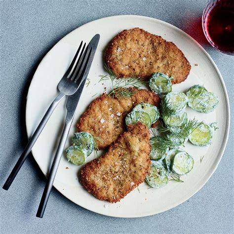 pork-schnitzel-with-cucumber-salad-recipe-justin image