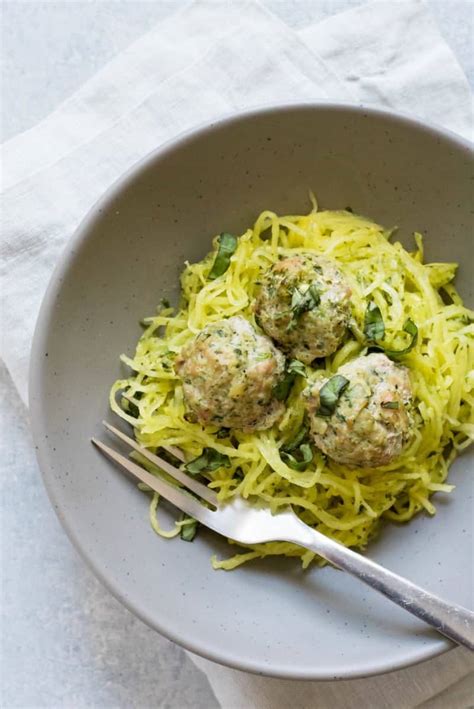 turkey-florentine-meatballs-with-pesto-spaghetti-squash image