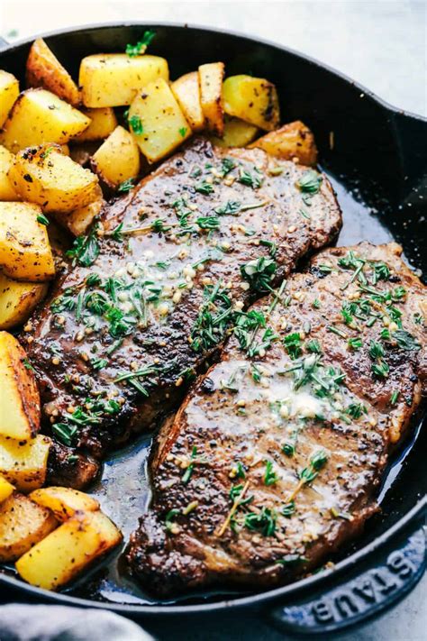 skillet-garlic-butter-herb-steak-and-potatoes image