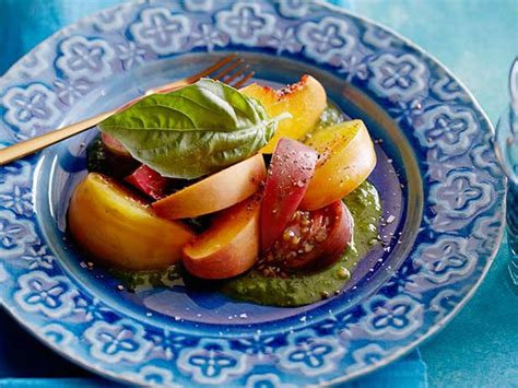 tomato-peach-salad-with-basil-recipe-food-network-uk image