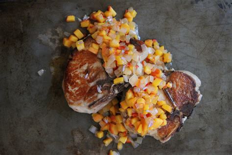 grilled-thick-cut-pork-chops-with-spicy-peach-chutney image