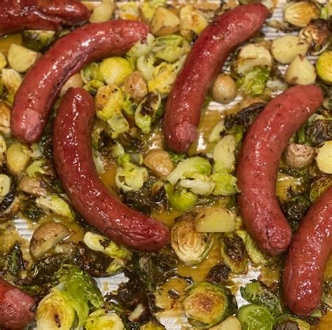 one-pan-dinner-sausages-and-brussel-sprouts-with image