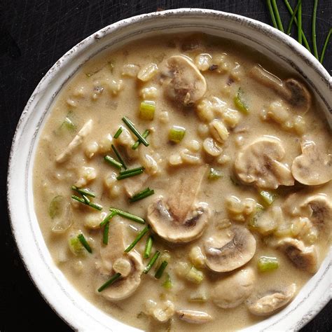 cream-of-mushroom-barley-soup-recipe-eatingwell image