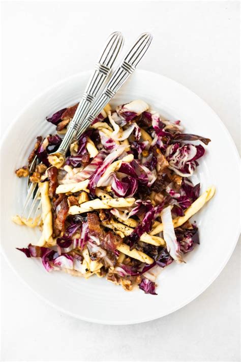 pasta-with-radicchio-bacon-and-walnuts-the-view image