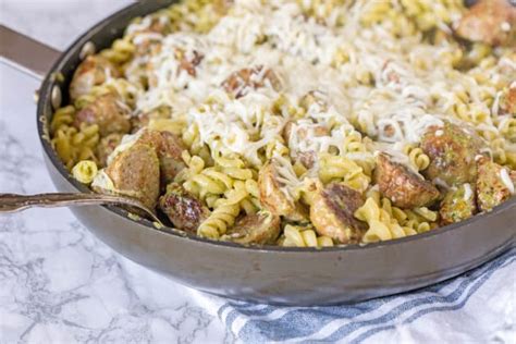 pesto-pasta-with-meatballs-recipe-food-fanatic image
