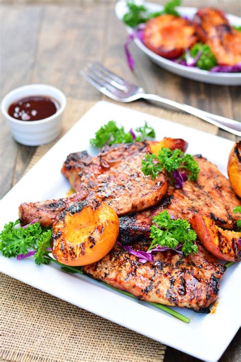 barbecue-pork-chops-with-grilled-peaches-garnish-glaze image