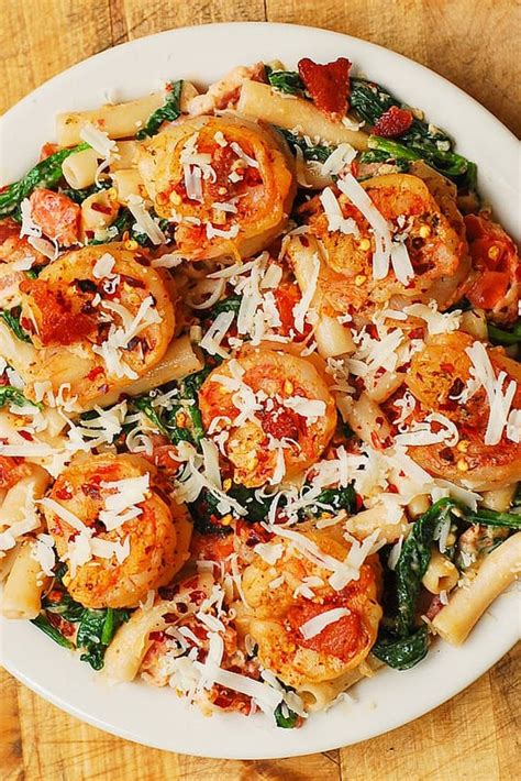 creamy-pasta-with-shrimp-bacon-spinach-garlic-and image