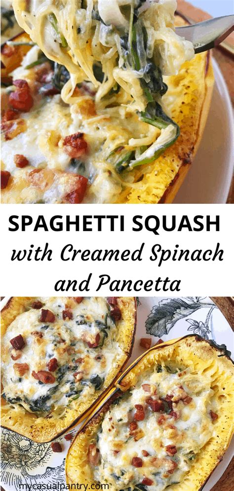 spaghetti-squash-with-creamed-spinach-and-pancetta image