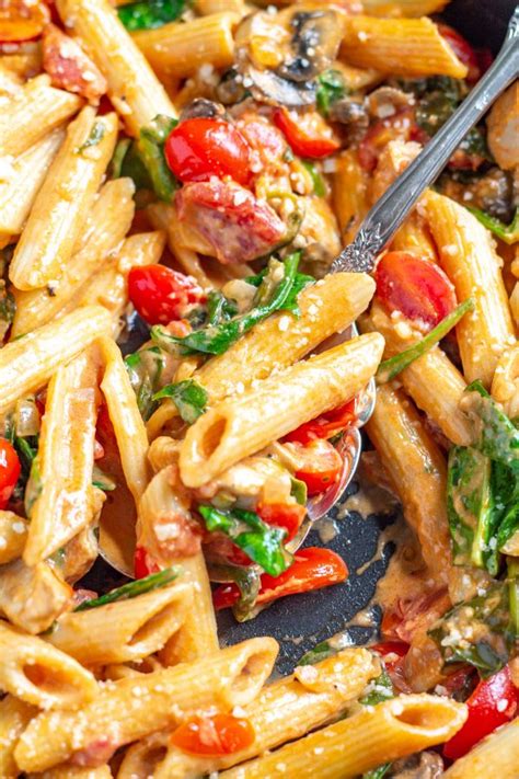 creamy-tomato-penne-with-chicken-and-veggies-a-weeknight image