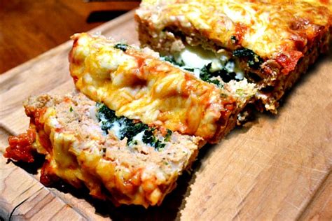 spinach-and-mozzarella-stuffed-chicken-meatloaf image