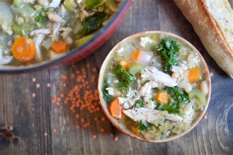 lemon-chicken-soup-with-lentils-kale-beans image