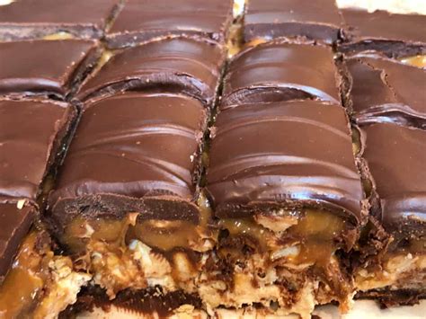 no-bake-snickers-copycat-candy-bar image