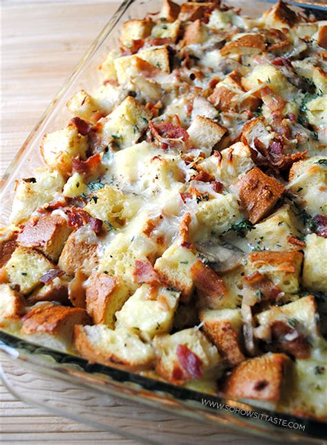 mushroom-bacon-and-swiss-strata-leah-claire image