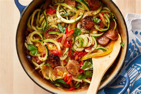 sausage-and-peppers-with-zucchini-noodles-kitchn image