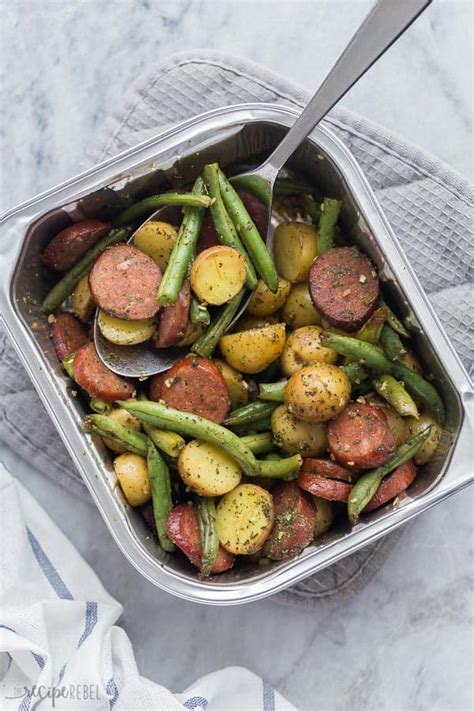 one-pan-sausage-potatoes-and-green-beans-the image