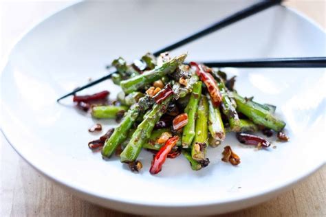 stir-fried-asparagus-with-garlic-ginger-and-chilies image