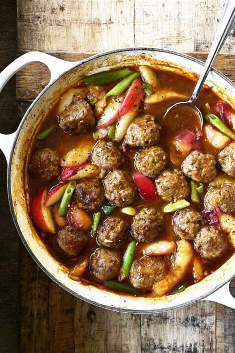 meatballs-with-peach-barbecue-sauce-serving-dumplings image