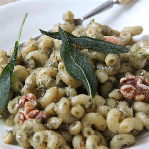 sage-walnut-pesto-pasta-recipe-ian-knauer-food image