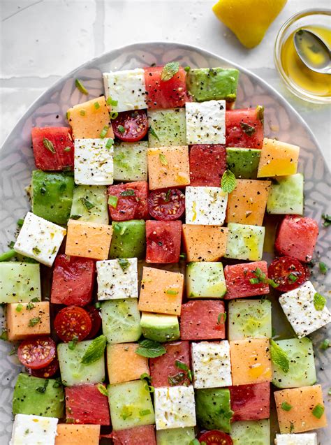 melon-mosaic-salad-with-hot-honey-vinaigrette-melon image