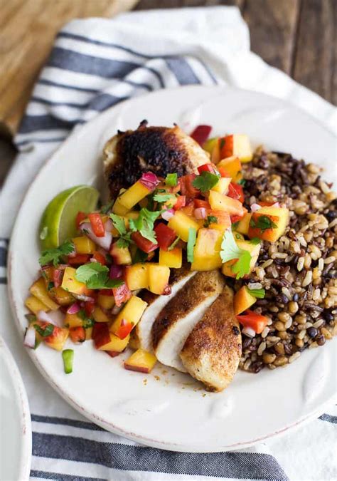easy-pan-seared-chicken-breasts-recipe-with-peach-salsa image