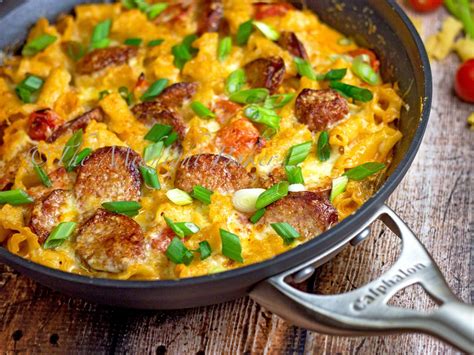 creamy-mexican-pasta-with-smoked-sausage-skillet image
