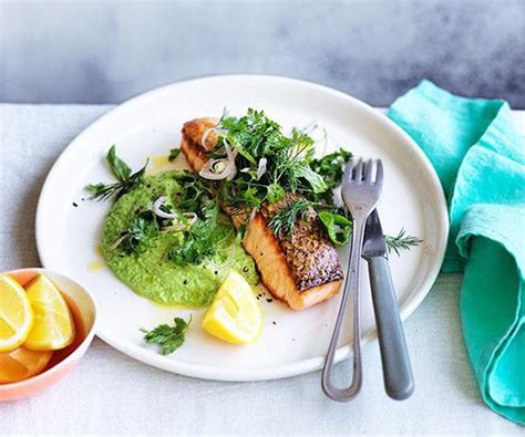 crisp-skinned-salmon-with-pea-pure-and-soft-herb image