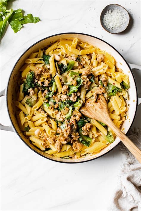 pasta-with-italian-chicken-sausage-escarole-and-beans image