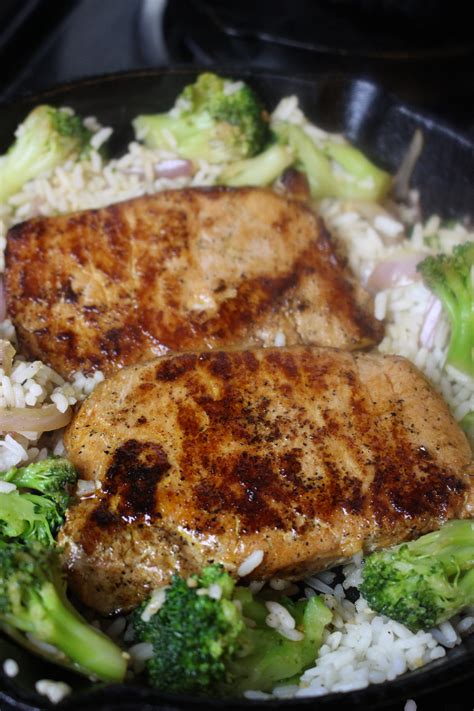 pork-chop-rice-broccoli-skillet image