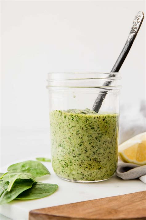 5-minute-healthy-spinach-basil-pesto-jar-of-lemons image