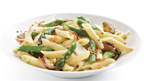 penne-with-asparagus-shiitake-and-pancetta-finecooking image