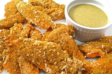 skinny-baked-chicken-fingers-with-honey-mustard-sauce image