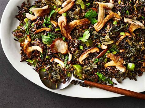 fried-wild-rice-with-mustard-greens-and-mushrooms image