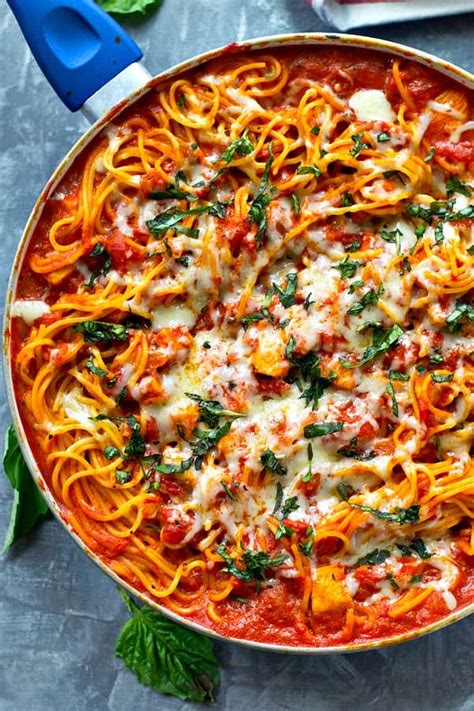 creamy-chicken-tomato-basil-spaghetti-skillet image