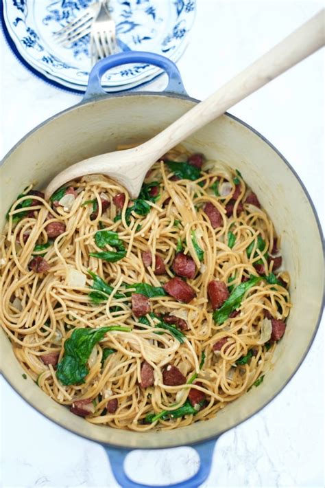 one-pot-sausage-spaghettini-dinner-reluctant-entertainer image