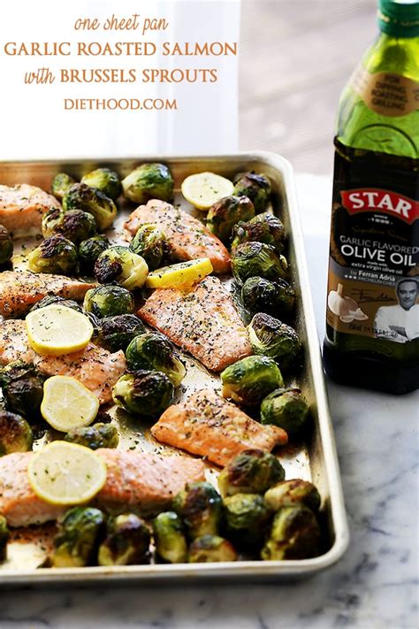 one-sheet-pan-garlic-roasted-salmon-with-brussels-sprouts image