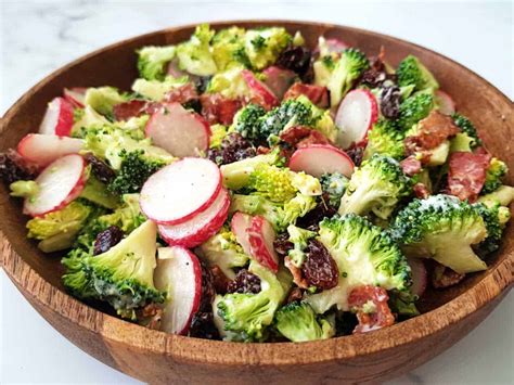 broccoli-salad-with-raisins-and-bacon-hint-of-healthy image