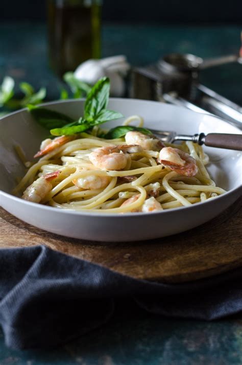 bucatini-and-shrimp-in-garlic-basil-cream-sauce-go image