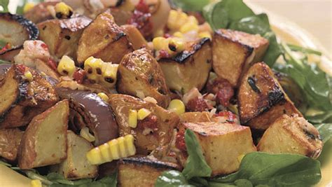 grilled-potato-corn-red-onion-salad-over-arugula image