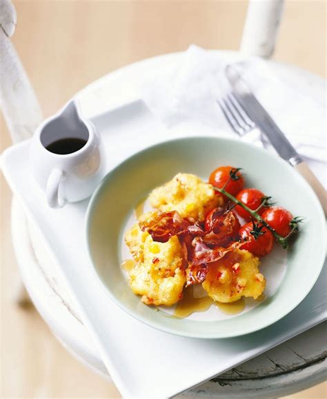 american-corn-fritters-with-bacon-and-roasted-tomatoes image
