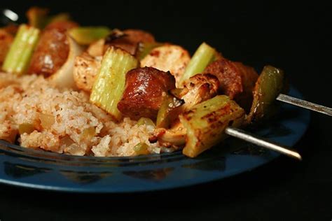 grilled-jambalaya-skewers-recipe-celebration image