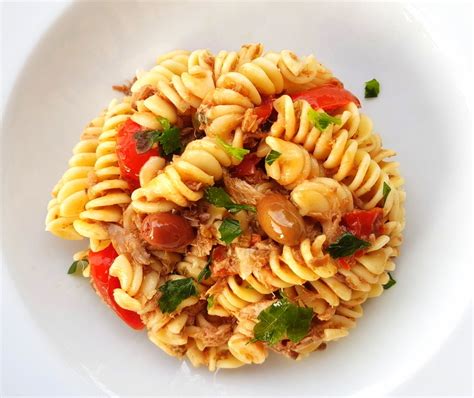 fusilli-pasta-with-black-olive-pesto-and-tuna image